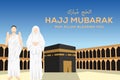 hajj mubarak flat design with two people praying in masjid haram