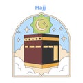 Hajj pilgrimage representation with Kaaba icon. Flat design illustration
