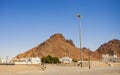 Hajj pilgrims visiting Jabal Uhud Sayyid al Syuhada mosque historical places in Medina, Saudi Arabia