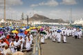 Hajj Pilgrims walking down the road, Performing Hajj, Mina, Makkah, Saudi Arabia August 2019