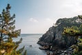 Hajodae sea and rocky cliffs with pine trees in Yangyang, Korea