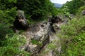 Hajokh Gorge, very narrow and deep canyon with overgrown slopes. Republic Adygea. Royalty Free Stock Photo