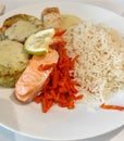 salmon loin and cooked rice