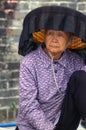 A Hakka old woman in Kat Hing Wai of Hong Kong Royalty Free Stock Photo