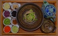 Hakka Tea Rice (Lei Cha) served on wooden tray