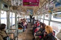 Hakodate, Japan, January 28, 2018: Trams are the main transportation mode for sightseeing in Hakodate. Covers main tourist spots.