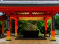HAKONE, JAPAN - JULY 02, 2017: Beautiful view of red Tori Gate at Fushimi Inari Shrine in Kyoto, Japan