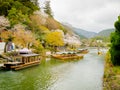 HAKONE, JAPAN - JULY 02, 2017: Tourists rowing boats on a lake under beautiful cherry blossom trees in Chidorigafuchi Royalty Free Stock Photo