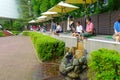 HAKONE, JAPAN - JULY 02, 2017: Unidentified people refresing their foots inside of water at Hakone Open-Air Museum or Royalty Free Stock Photo