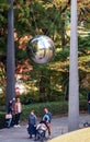 HAKONE, JAPAN - NOVEMBER 5, 2017: Sculpture mirror ball, open air museum. Copy space for text. Vertical.