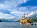 Hakone Sightseeing Cruise (Hakone Pirate Ship) sails on the Ashinoko Lake in Japan