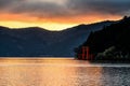 Hakone torii gate during sunset