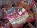 Kediri, Indonesia Januari 11, 2020 : Haku from glico wings ice cream in the freezer