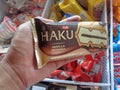 Kediri, Indonesia Januari 11, 2020 : Haku from glico wings ice cream in the freezer