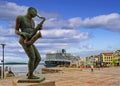 HAL Rotterdam Docked in Molde Norway by Jazz Festival Statue