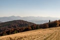 Hala na Malej Raczy in Beskid Zywiecki mountains with hills of Mala Fatra mountains on the background during autumn