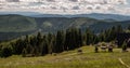 Hala Rycerzowa with hills on the background in Beskid Zywiecki mountains Royalty Free Stock Photo