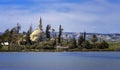 Hala Sultan Tekke or Mosque of Umm Haram is a Muslim shrine on the west bank of Larnaca Salt Lake on Cyprus Royalty Free Stock Photo