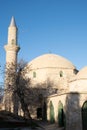 Hala Sultan Tekke or Mosque of Umm Haram. Religious Muslim shrine against blue clear sky.