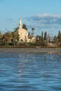 Hala Sultan Tekke or Mosque of Umm Haram religious muslim shrine at Larnaca Salt Lake in Cyprus.