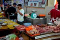 Halal butcher fresh meat chicken seafood at Satok weekend wet market Kuching Sarawak Malaysia Royalty Free Stock Photo