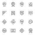 Halal food badge line icons set