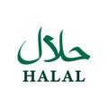 Halal food label with Arabic script. Vector Muslim halal products certificate stamp icon