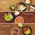 Halal food web banner flat design , kebab, chicken biryani, goat