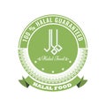 Halal sign symbol design. Vector Halal certificate tag with geometric ornament circle design and ribbon.