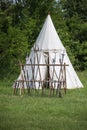 Halberds, Medieval Pole Spears, Weapons and White Tent in background Royalty Free Stock Photo