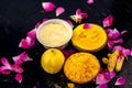 Haldi or turmeric face oack effective and derived with ayrvedic herbs. Royalty Free Stock Photo