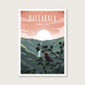 Haleakala National Park poster illustration, waterfall forest scenery poster