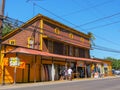 HALEIWA, UNITED STATES OF AMERICA - JANUARY 12 2015: wide shot of a historic surf store on the north shore of hawaii