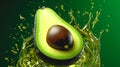 Half of an appetizing avocado and a splash of water, generative AI.