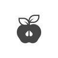 Half apple with leaf glyph icon isolated on white background. Fruit black flat label. Organic healthy food logo. Vector