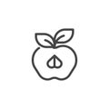 Half apple with leaf line icon isolated on white. Fruit contour label. Organic healthy food concept logo. Vector