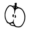 Half apple piece doodle style vector illustration isolated on white