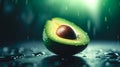 Half of an avocado close-up on a blurred background, generative AI.