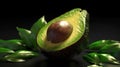 Half of an avocado close-up on a blurred background, generative AI.