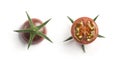 Half black cherry tomato with green peduncle Royalty Free Stock Photo