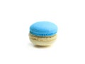 Half blue and white French macaron macaroon cake, delicious sweet dessert on white background, lovely food concept