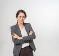 Half Body Portrait of a Beautiful Brazilian Business woman in Office Suit