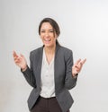 Half Body Portrait of a Beautiful Brazilian Business woman in Office Suit