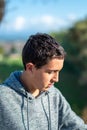 Half body photo of latin teenage boy with black hair