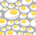 Half boiled egg pattern seamless. Egg yolk and white background. Ornament of kids fabric