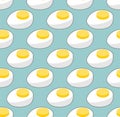 Half boiled egg pattern seamless. Egg yolk and white background. Ornament of kids fabric