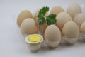 Half boiled Eggs and White eggs. Close, animal. Royalty Free Stock Photo