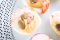 Half boiled eggs stuffed with fillings Royalty Free Stock Photo