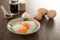 Half boiled organic eggs,  popular Chinese style breakfast in Malaysia kopitiam Royalty Free Stock Photo