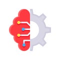 Half brain and half gear vector, Artificial related flat design icon Royalty Free Stock Photo